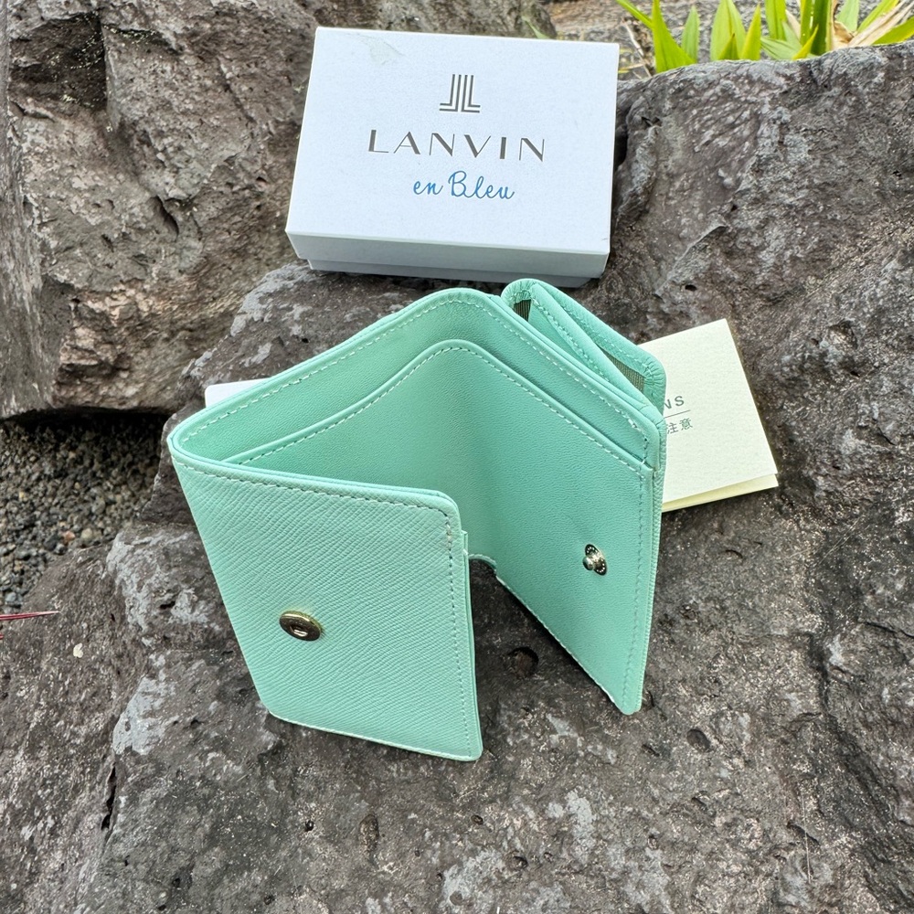Lanvin en Bleu Mint Leather Compact Wallet w/Box Japan Exclusive Tags & Cards - Picture 3 of 11